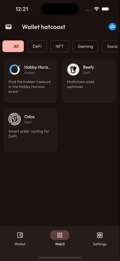 Web3 apps integration showing DeFi applications